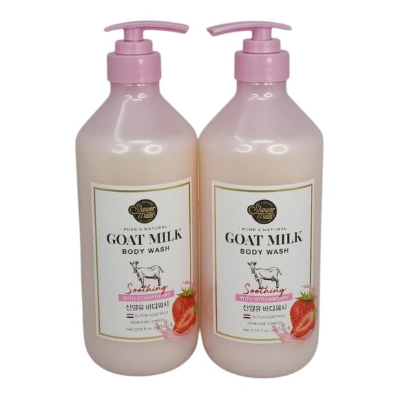 Aekyung Shower Mate 2 Pack Goat Milk Body Wash Strawberry Scent 27 oz each - Picture 1 of 5